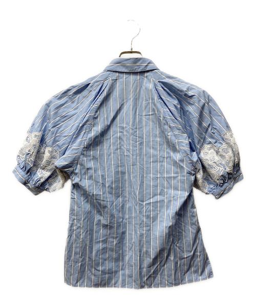 3.1 phillip lim（スリーワンフィリップリム）3.1 phillip lim (スリーワンフィリップリム) レースストライプショートスリーブシャツ ブルー サイズ:SIZE 0の古着・服飾アイテム