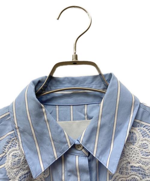 3.1 phillip lim（スリーワンフィリップリム）3.1 phillip lim (スリーワンフィリップリム) レースストライプショートスリーブシャツ ブルー サイズ:SIZE 0の古着・服飾アイテム