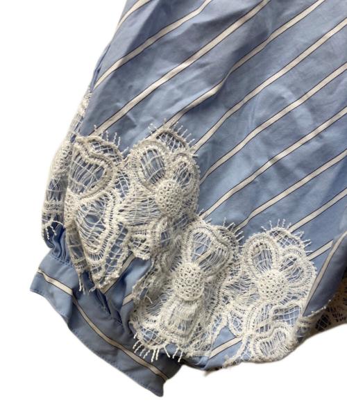 3.1 phillip lim（スリーワンフィリップリム）3.1 phillip lim (スリーワンフィリップリム) レースストライプショートスリーブシャツ ブルー サイズ:SIZE 0の古着・服飾アイテム