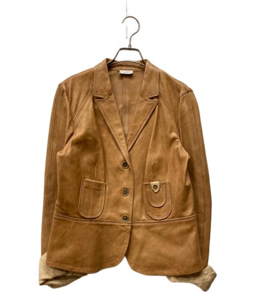 BRUNELLO CUCINELLI（ブルネロクチネリ）BRUNELLO CUCINELLI (ブルネロクチネリ) レザーテーラードジャケット ブラウン サイズ:46の古着・服飾アイテム