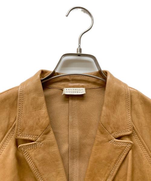 BRUNELLO CUCINELLI（ブルネロクチネリ）BRUNELLO CUCINELLI (ブルネロクチネリ) レザーテーラードジャケット ブラウン サイズ:46の古着・服飾アイテム