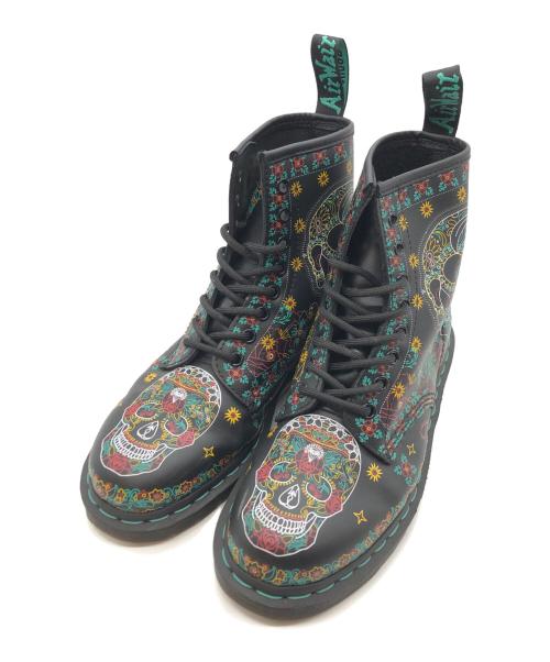 Dr.Martens（ドクターマーチン）Dr.Martens (ドクターマーチン) 1460 SKULL LEATHER ANKLE BOOT ブラック×グリーン サイズ:UK6の古着・服飾アイテム