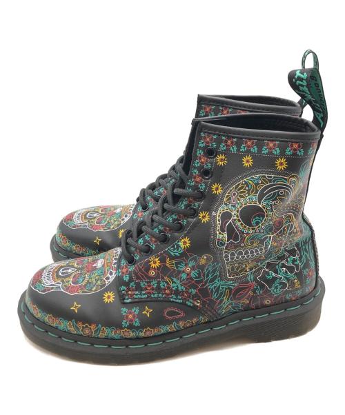 Dr.Martens（ドクターマーチン）Dr.Martens (ドクターマーチン) 1460 SKULL LEATHER ANKLE BOOT ブラック×グリーン サイズ:UK6の古着・服飾アイテム