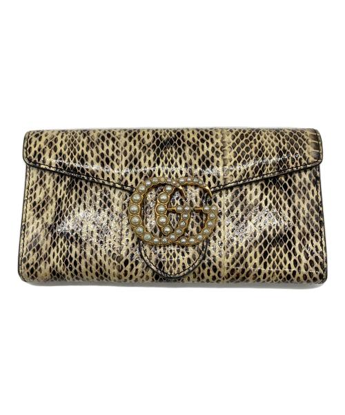 GUCCI（グッチ）GUCCI (グッチ) GGマーモントレザーコンチネンタルウォレット ベージュの古着・服飾アイテム