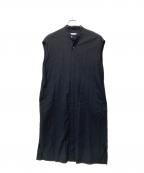 GALERIE VIEギャルリーヴィー）の古着「シルクサッカー バンドカラーシャツワンピース」｜ブラック