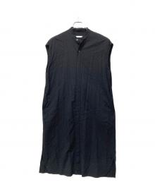 GALERIE VIE（ギャルリーヴィー）の古着「シルクサッカー バンドカラーシャツワンピース」｜ブラック