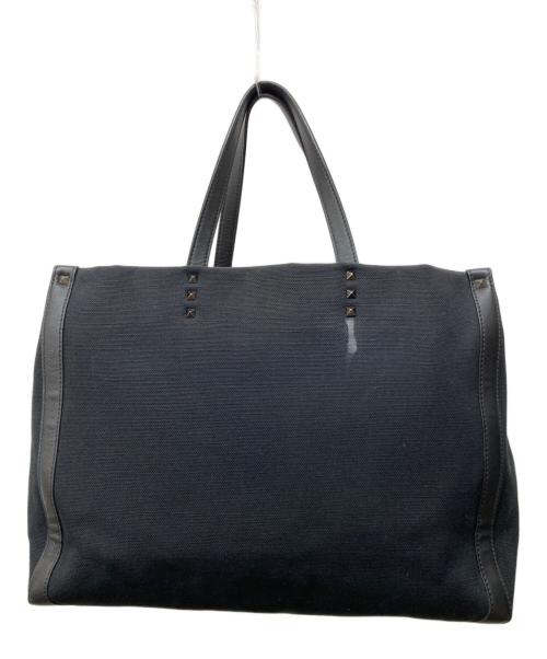 VALENTINO GARAVANI（ヴァレンティノ・ガラヴァーニ）VALENTINO GARAVANI (ヴァレンティノ・ガラヴァーニ) ネオンVLTN キャンバス ミディアム トート ブラックの古着・服飾アイテム