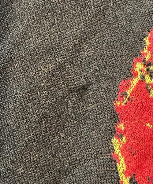 YOHJI YAMAMOTO（ヨウジヤマモト）YOHJI YAMAMOTO (ヨウジヤマモト) リネンブレンドフラワーモチーフニット ブラック×レッド サイズ:２の古着・服飾アイテム