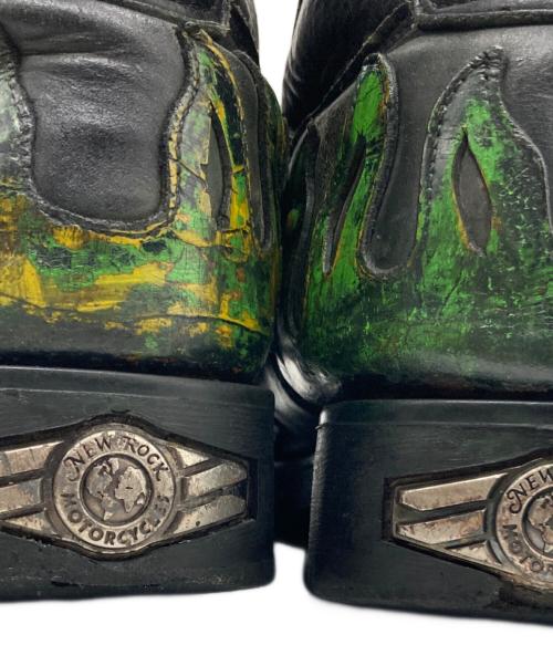 NEWROCK（ニューロック）NEWROCK (ニューロック) スカルバックルブーツ ブラック×グリーン サイズ:記載なしの古着・服飾アイテム