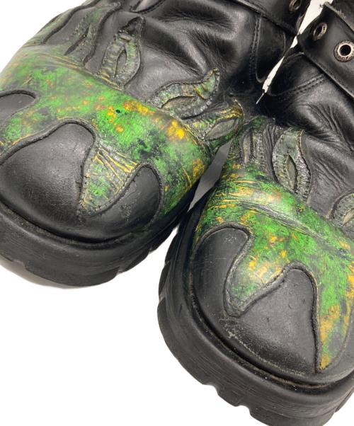 NEWROCK（ニューロック）NEWROCK (ニューロック) スカルバックルブーツ ブラック×グリーン サイズ:記載なしの古着・服飾アイテム