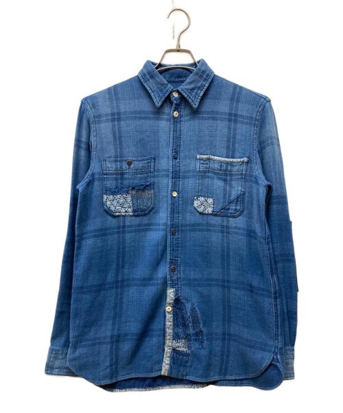 POLO RALPH LAUREN（ポロ・ラルフローレン）POLO RALPH LAUREN (ポロ・ラルフローレン) パッチワークインディゴ刺し子シャツ ブルー サイズ:Sの古着・服飾アイテム