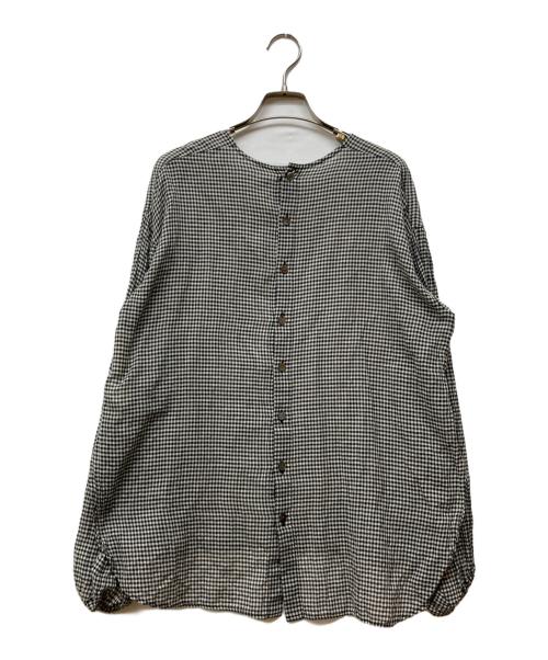 BEARDSLEY（ビアズリー）BEARDSLEY (ビアズリー) 麻混ギンガムブラウス ブラック サイズ:Fの古着・服飾アイテム