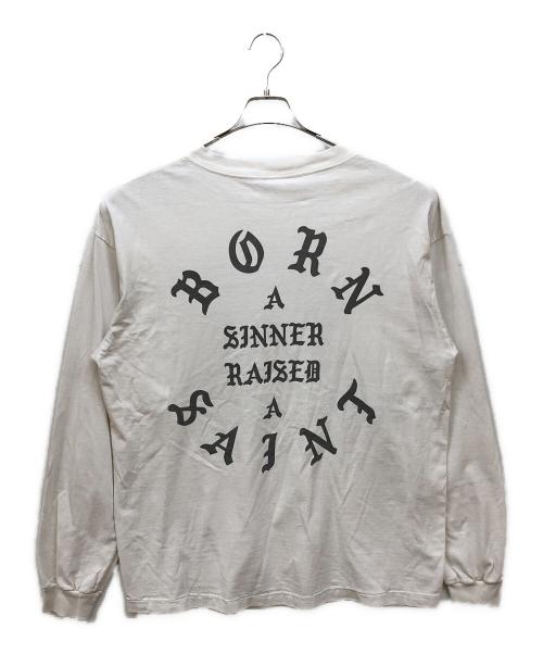 SAINT MICHAEL（セントマイケル）SAINT MICHAEL (セントマイケル) BORN RAISED (ボーンレイズド) B&R L/S TEE ホワイト×ブルー サイズ:XLの古着・服飾アイテム