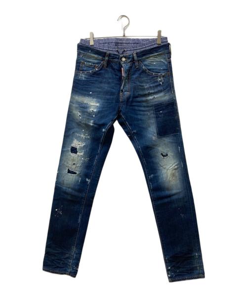 DSQUARED2（ディースクエアード）DSQUARED2 (ディースクエアード) レイヤードダメージ加工デニムパンツ ブルー サイズ:SIZE 46の古着・服飾アイテム