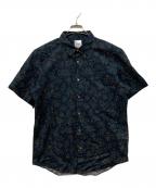 PAUL SMITHポールスミス）の古着「OUTLINE FLORAL 半袖シャツ」｜ネイビー×グリーン