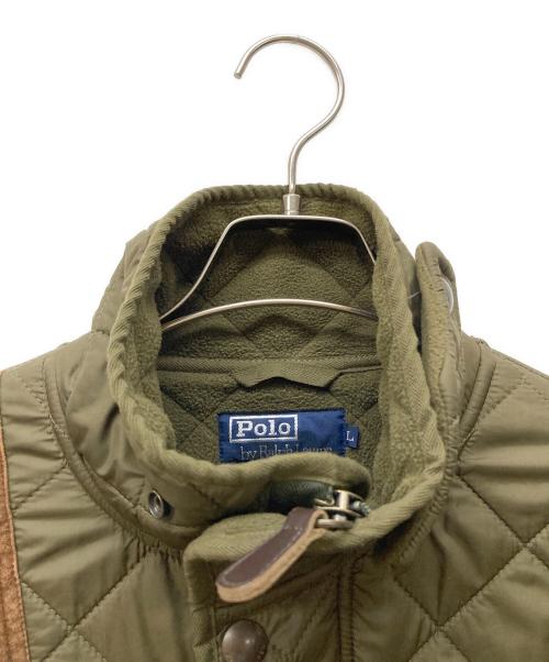 POLO RALPH LAUREN（ポロ・ラルフローレン）POLO RALPH LAUREN (ポロ・ラルフローレン) レザーパッチキルティングコート カーキ サイズ:Lの古着・服飾アイテム
