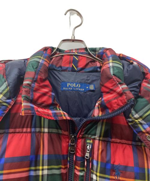 POLO RALPH LAUREN（ポロ・ラルフローレン）POLO RALPH LAUREN (ポロ・ラルフローレン) ポニー刺繍チェック柄ダウンジャケット レッド サイズ:Mの古着・服飾アイテム