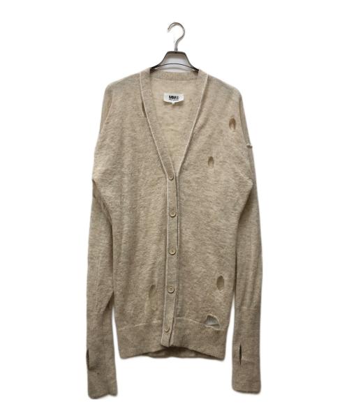MM6 Maison Margiela（エムエムシックスメゾンマルジェラ）MM6 Maison Margiela (エムエムシックスメゾンマルジェラ) DAMAGE KNIT CARDIGAN アイボリー サイズ:Sの古着・服飾アイテム