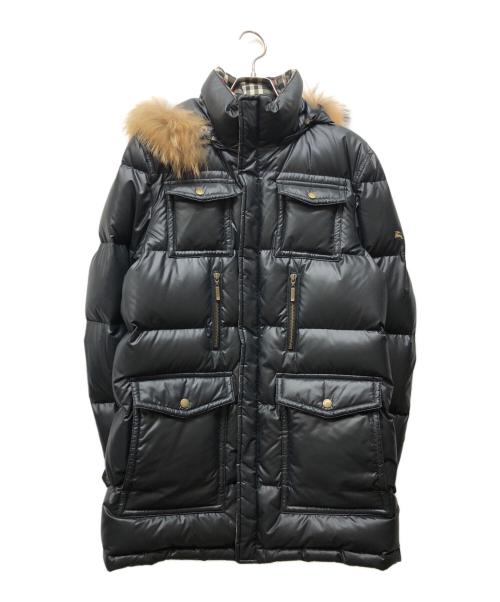 BURBERRY BLACK LABEL（バーバリーブラックレーベル）BURBERRY BLACK LABEL (バーバリーブラックレーベル) バーバリーチェックライニング ラクーンファー ダウンジャケット ブラック サイズ:Mの古着・服飾アイテム