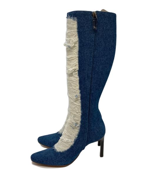 LOEWE（ロエベ）LOEWE (ロエベ) リップドデニムロングブーツ インディゴ サイズ:SIZE 37の古着・服飾アイテム