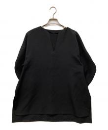 LANVIN en Bleu（ランバンオンブルー）の古着「ライトダブルクロススリットネックブラウス」｜ブラック