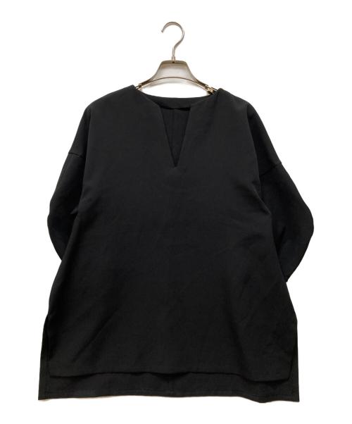 LANVIN en Bleu（ランバンオンブルー）LANVIN en Bleu (ランバンオンブルー) ライトダブルクロススリットネックブラウス ブラック サイズ:38の古着・服飾アイテム