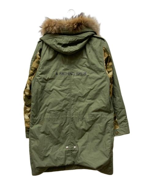 A BATHING APE（ア ベイシング エイプ）A BATHING APE (ア ベイシング エイプ) カモ切替モッズコート カーキ サイズ:SIZE XLの古着・服飾アイテム
