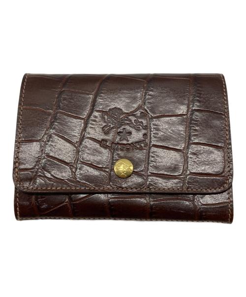 IL BISONTE（イル ビゾンテ）IL BISONTE (イル ビゾンテ) クロコエンボス ワンスナップ2つ折りウォレット ブラウンの古着・服飾アイテム