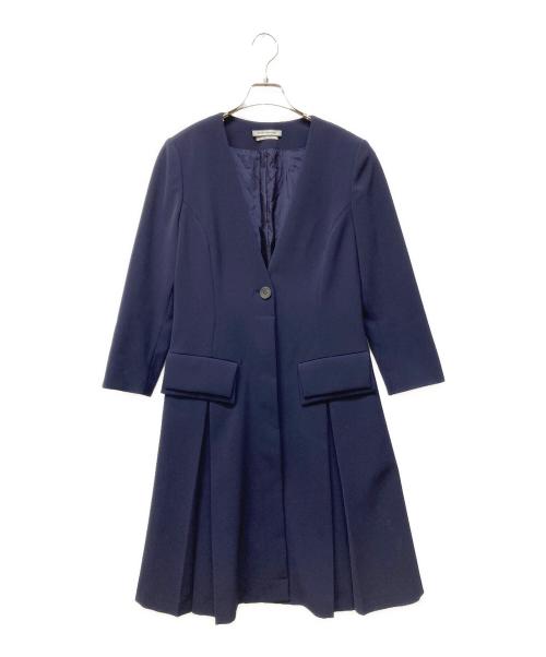 FOXEY NEWYORK（フォクシーニューヨーク）FOXEY NEWYORK (フォクシーニューヨーク) ストレッチノーカラーコート ネイビー サイズ:SIZE 42の古着・服飾アイテム