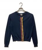 PAUL SMITHポールスミス）の古着「フロントストライプ シルクブレンドカーディガン」｜ネイビー