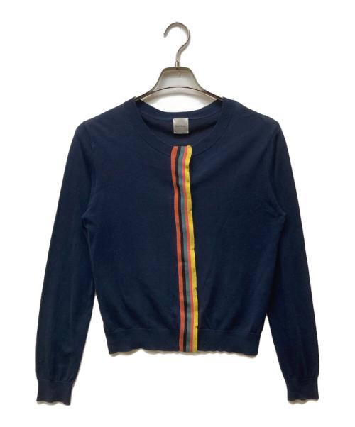 PAUL SMITH（ポールスミス）PAUL SMITH (ポールスミス) フロントストライプ シルクブレンドカーディガン ネイビー サイズ:Mの古着・服飾アイテム