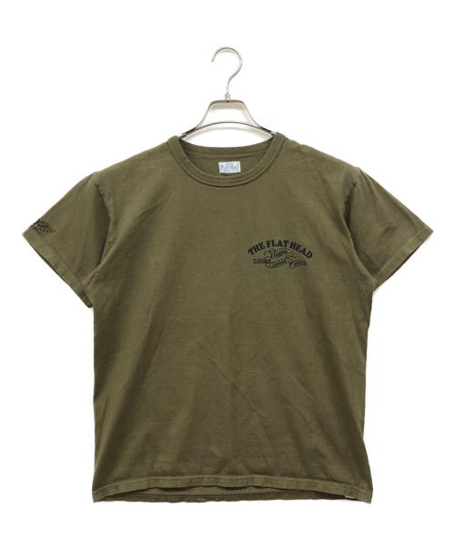 FLAT HEAD（フラット ヘッド）FLAT HEAD (フラット ヘッド) Flying Wheel プリントTシャツ オリーブ サイズ:42の古着・服飾アイテム