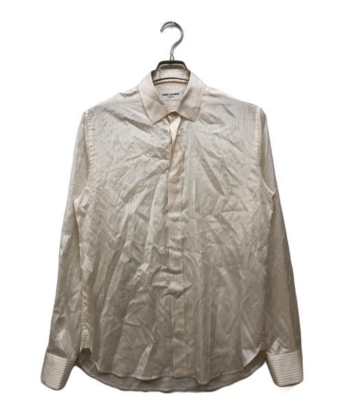 Yves Saint Laurent（イヴサンローラン）Yves Saint Laurent (イヴサンローラン) シルク ストライプシャツ ホワイト×ゴールド サイズ:36/14の古着・服飾アイテム