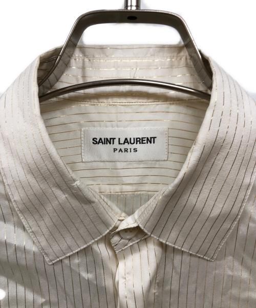 Yves Saint Laurent（イヴサンローラン）Yves Saint Laurent (イヴサンローラン) シルク ストライプシャツ ホワイト×ゴールド サイズ:36/14の古着・服飾アイテム