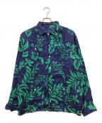 POLO RALPH LAURENポロ・ラルフローレン）の古着「ピンタックリネンアロハシャツ」｜ブルー×グリーン