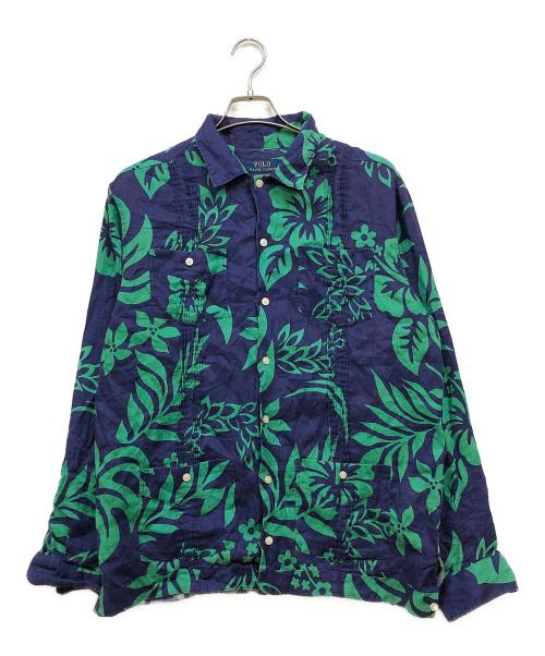 POLO RALPH LAUREN（ポロ・ラルフローレン）POLO RALPH LAUREN (ポロ・ラルフローレン) ピンタックリネンアロハシャツ ブルー×グリーン サイズ:Mの古着・服飾アイテム