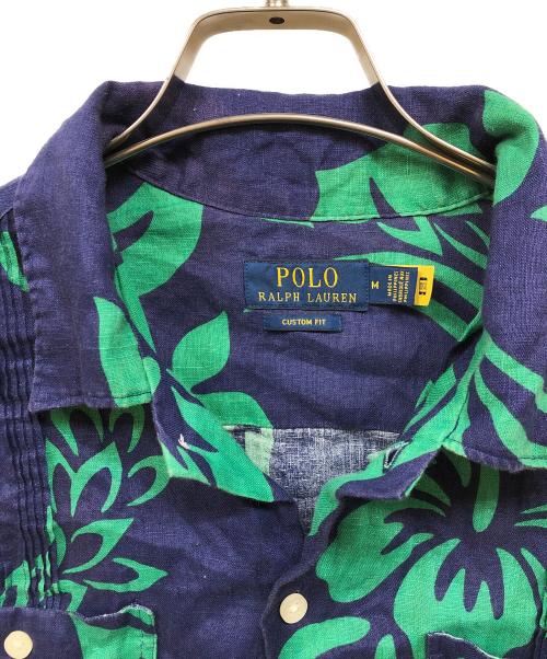 POLO RALPH LAUREN（ポロ・ラルフローレン）POLO RALPH LAUREN (ポロ・ラルフローレン) ピンタックリネンアロハシャツ ブルー×グリーン サイズ:Mの古着・服飾アイテム