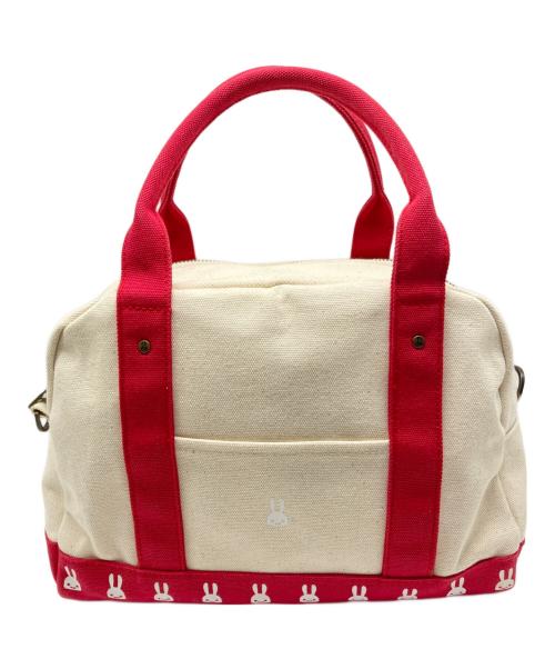 CUNE（キューン）CUNE (キューン) 帆布ボストンバッグ うさぎがいる アイボリー×レッドの古着・服飾アイテム