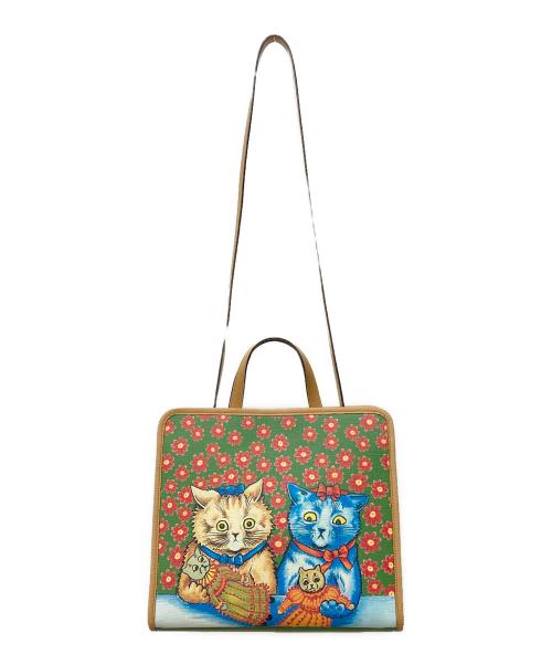 GUCCI（グッチ）GUCCI (グッチ) チルドレンズ キトゥン キャット 2WAYバッグ グリーン×ブラウンの古着・服飾アイテム