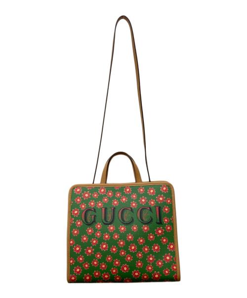 GUCCI（グッチ）GUCCI (グッチ) チルドレンズ キトゥン キャット 2WAYバッグ グリーン×ブラウンの古着・服飾アイテム