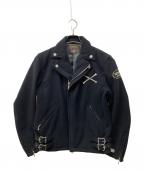 VANSONバンソン）の古着「ダブルウールライダースジャケット」｜ネイビー