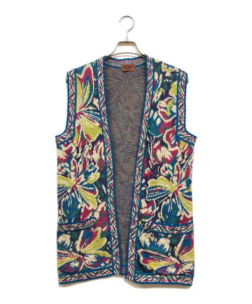 missoni（ミッソーニ）MISSONI (ミッソーニ) 総柄ニットベスト ブルー サイズ:42の古着・服飾アイテム