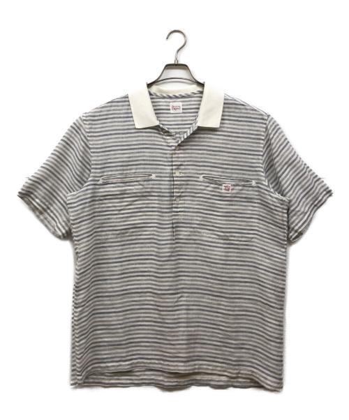 PAPAS（パパス）PAPAS (パパス) ボーダーリネンポロシャツ ネイビー サイズ:Lの古着・服飾アイテム
