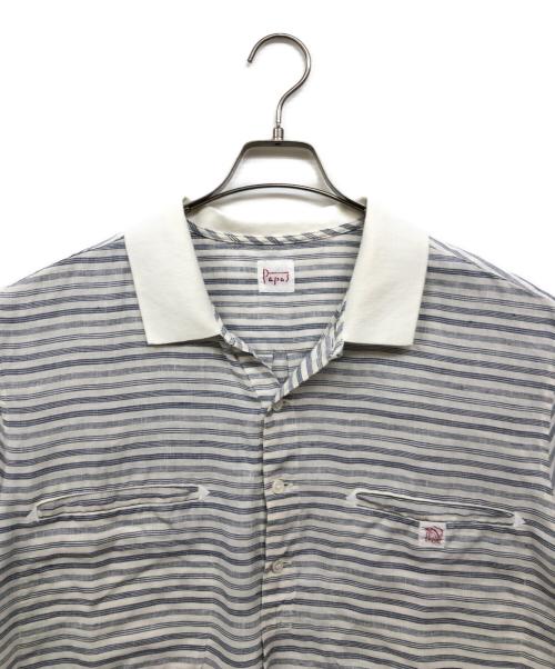 PAPAS（パパス）PAPAS (パパス) ボーダーリネンポロシャツ ネイビー サイズ:Lの古着・服飾アイテム