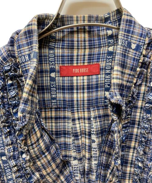 PINK HOUSE（ピンクハウス）PINK HOUSE (ピンクハウス) クマピコフリル シャツワンピース ブルー サイズ:記載なしの古着・服飾アイテム