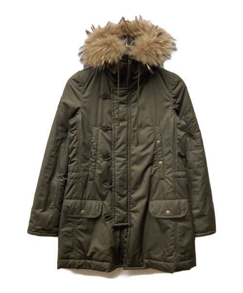 BURBERRY BLUE LABEL（バーバリー ブルー レーベル）BURBERRY BLUE LABEL (バーバリー ブルー レーベル) ラクーンファー ダウンジャケット オリーブ サイズ:38の古着・服飾アイテム