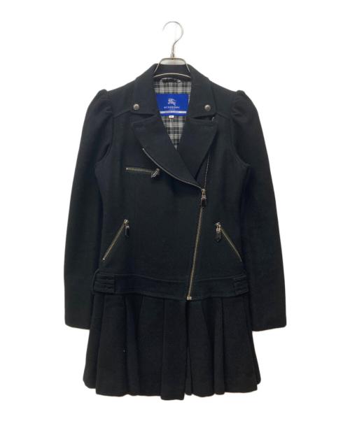 BURBERRY BLUE LABEL（バーバリー ブルー レーベル）BURBERRY BLUE LABEL (バーバリー ブルー レーベル) ウールダブルライダースコート ブラック サイズ:38の古着・服飾アイテム