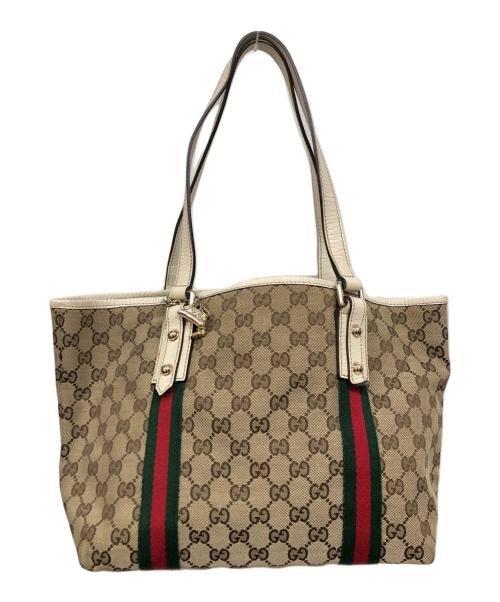 GUCCI（グッチ）GUCCI (グッチ) シェリーライン GGキャンバス トートバッグ アイボリーの古着・服飾アイテム