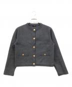 anuansアニュアンス）の古着「オリジナルボタンノーカラーニットジャケット」｜グレー
