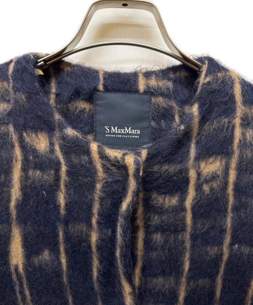 'S Max Mara（エスマックスマーラ）'S Max Mara (エスマックスマーラ) アルパカ混ノーカラーシャギーコート ネイビー×ブラウン サイズ:36の古着・服飾アイテム